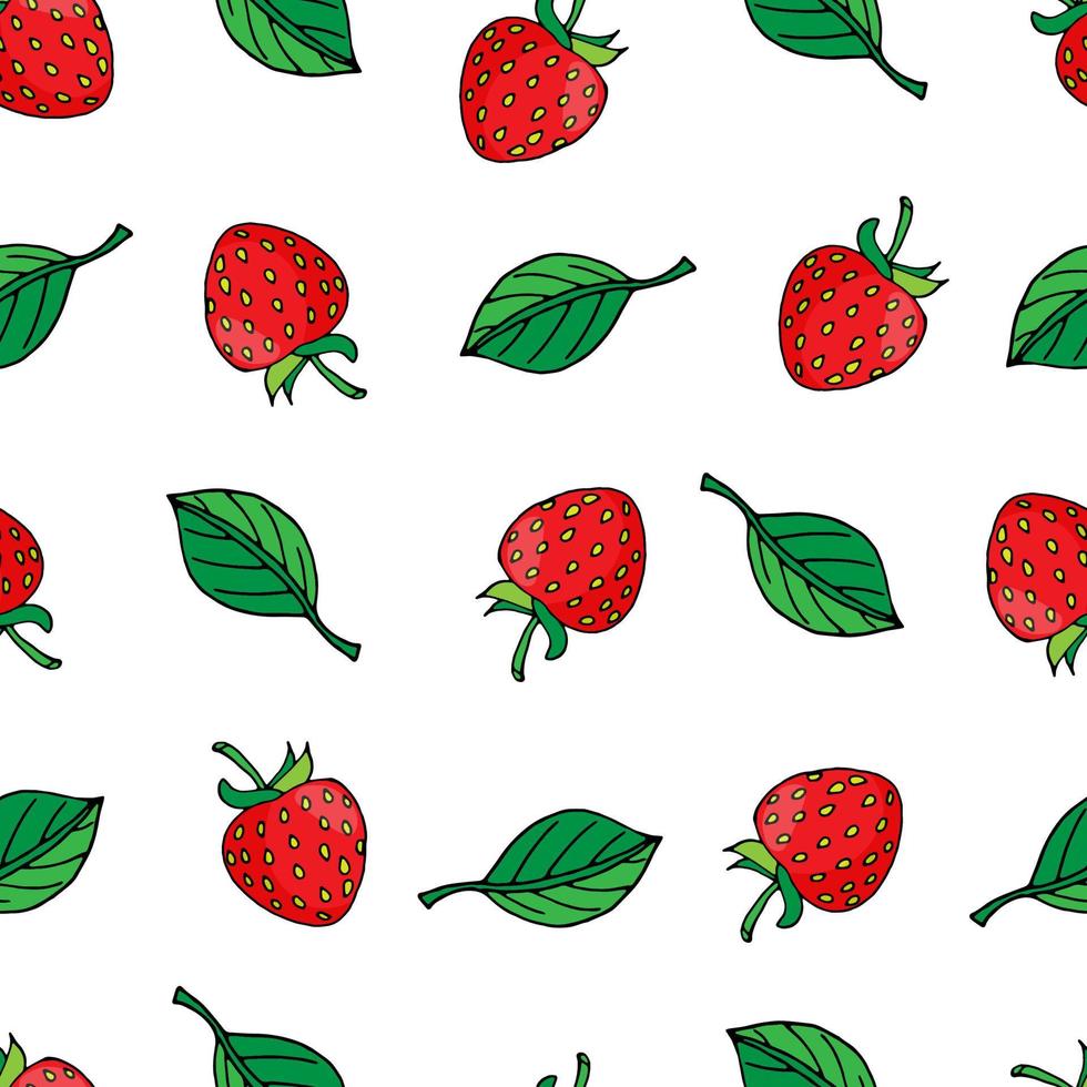 vector illustration seamless pattern summer berries strawberry with leaves on white background