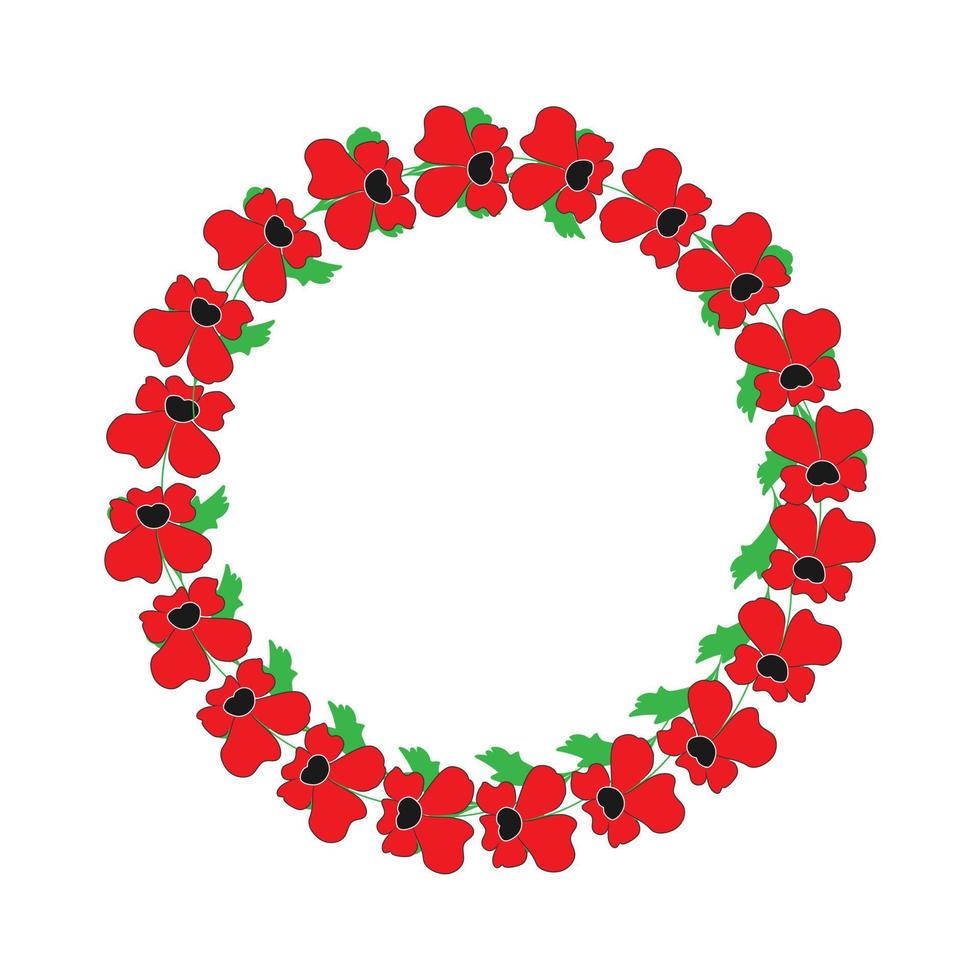 vector illustration round frame wreath of red stylized poppies