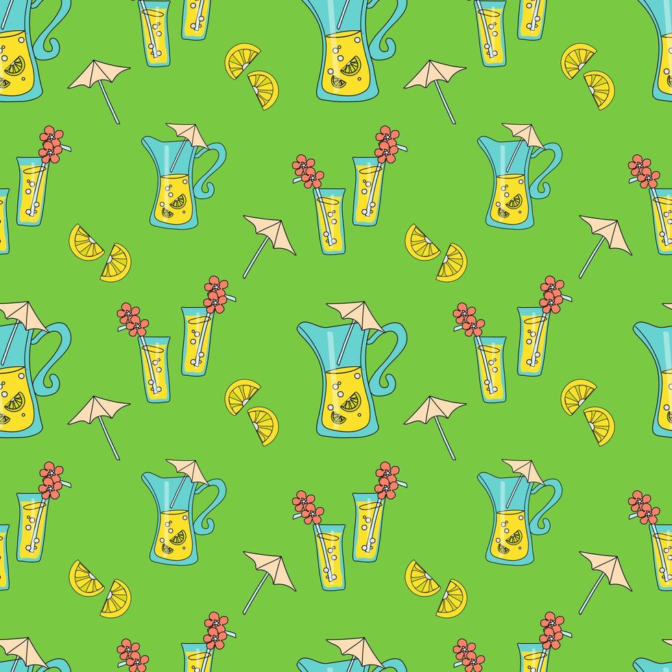 vector illustration seamless pattern of lemonade on green background