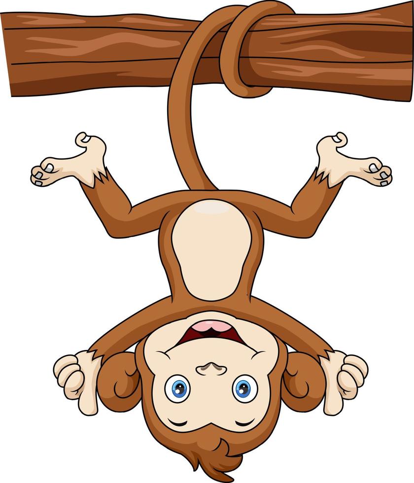 Cute monkey cartoon hanging in tree branch vector