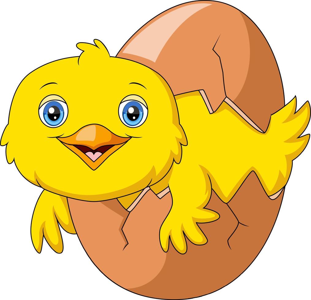 Cute little chick cartoon hatching out the egg vector