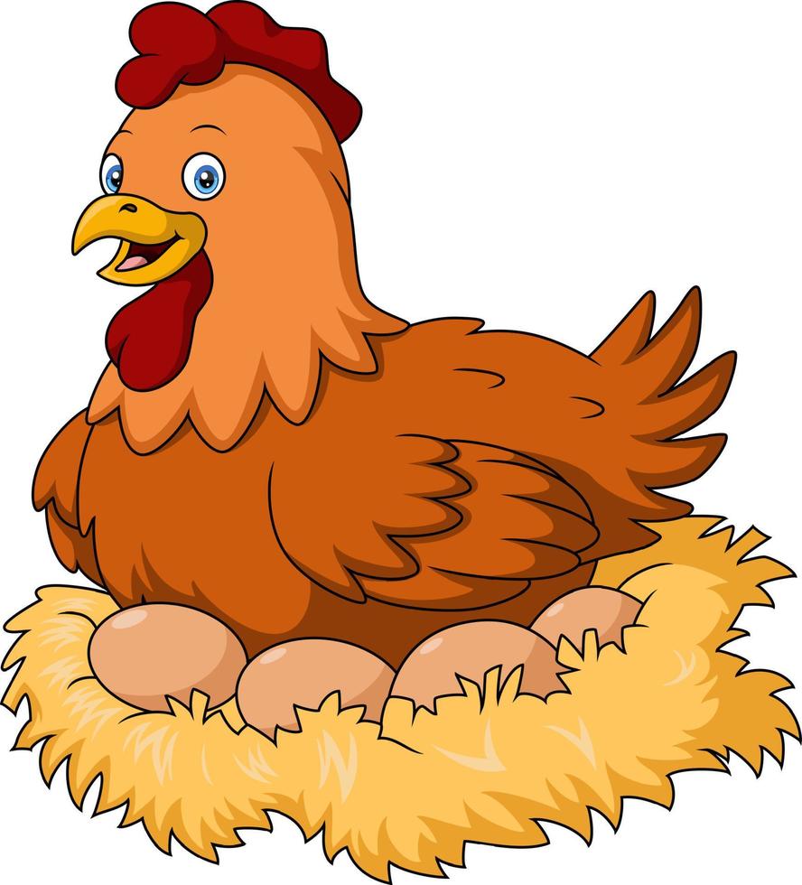 Cute hen cartoon in nest with egg vector