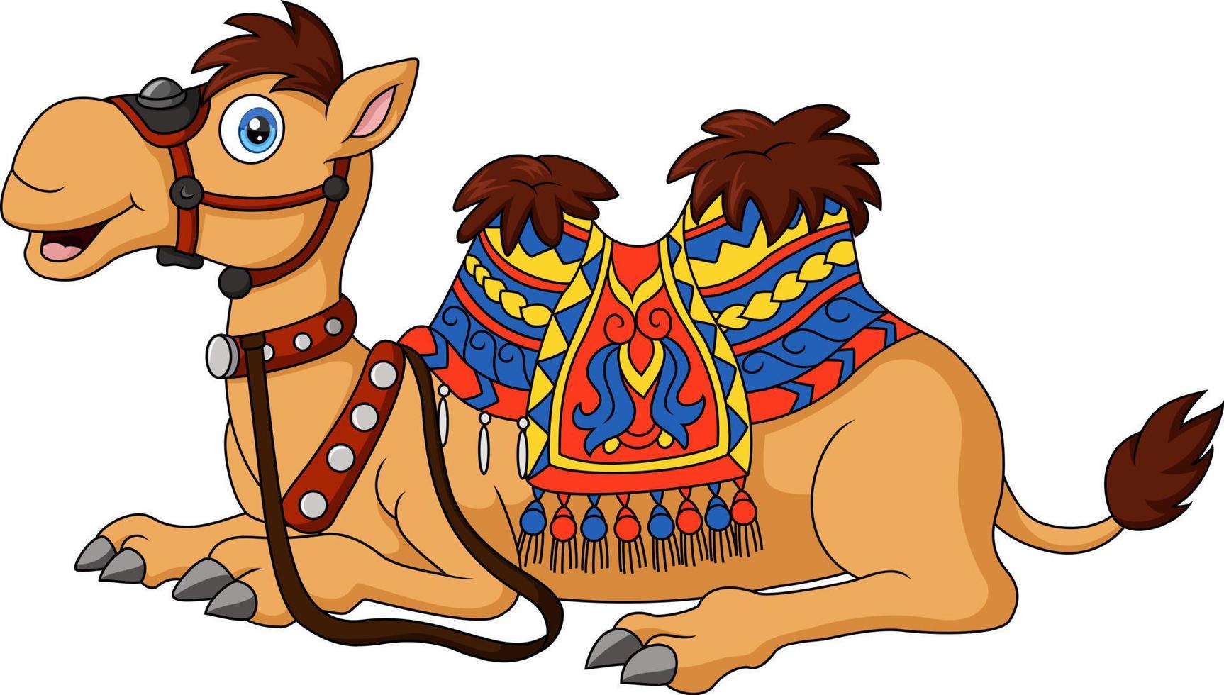 Cute camel cartoon with saddlery vector