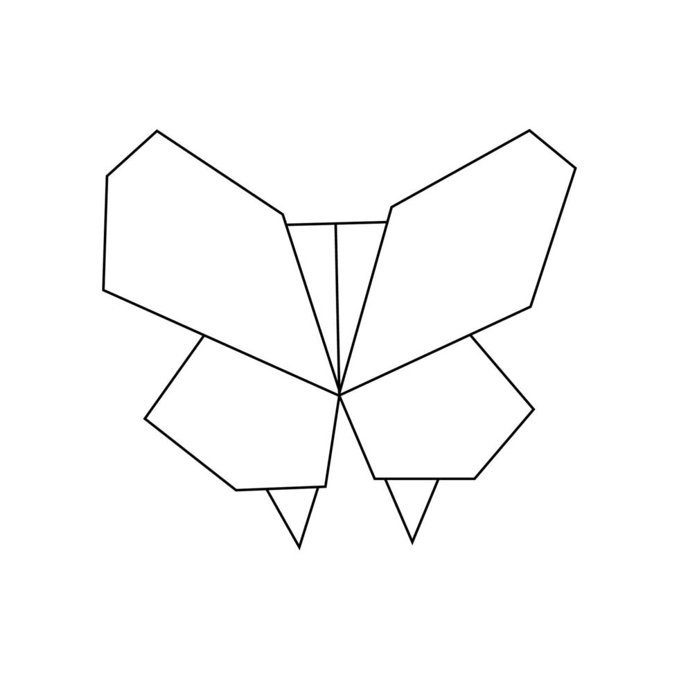 Vector hand drawn origami figure in the shape of a butterfly. Doodle line art drawing on a white background.