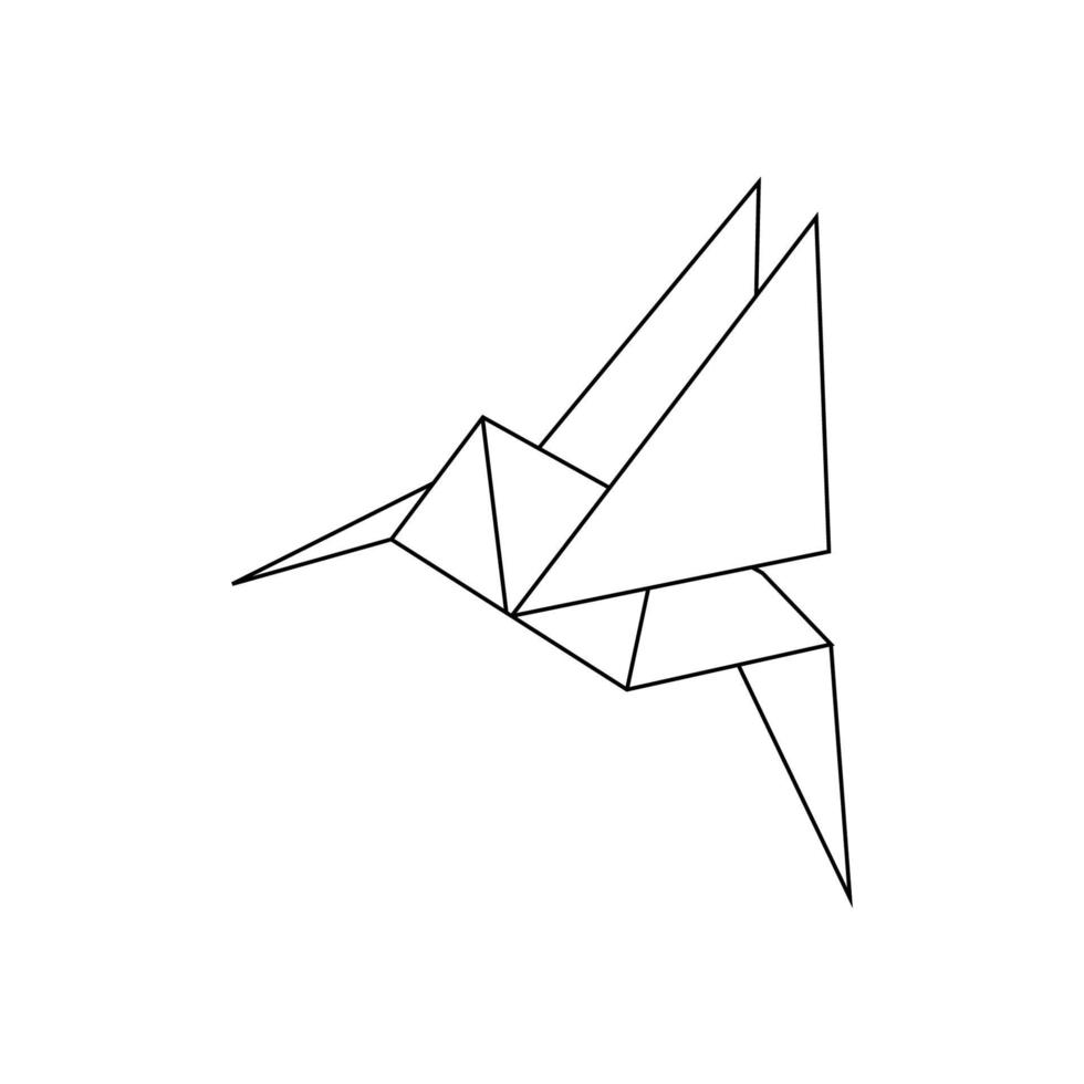 Vector hand drawn origami figure in the shape of a hummingbird. Doodle line art drawing on a white background.