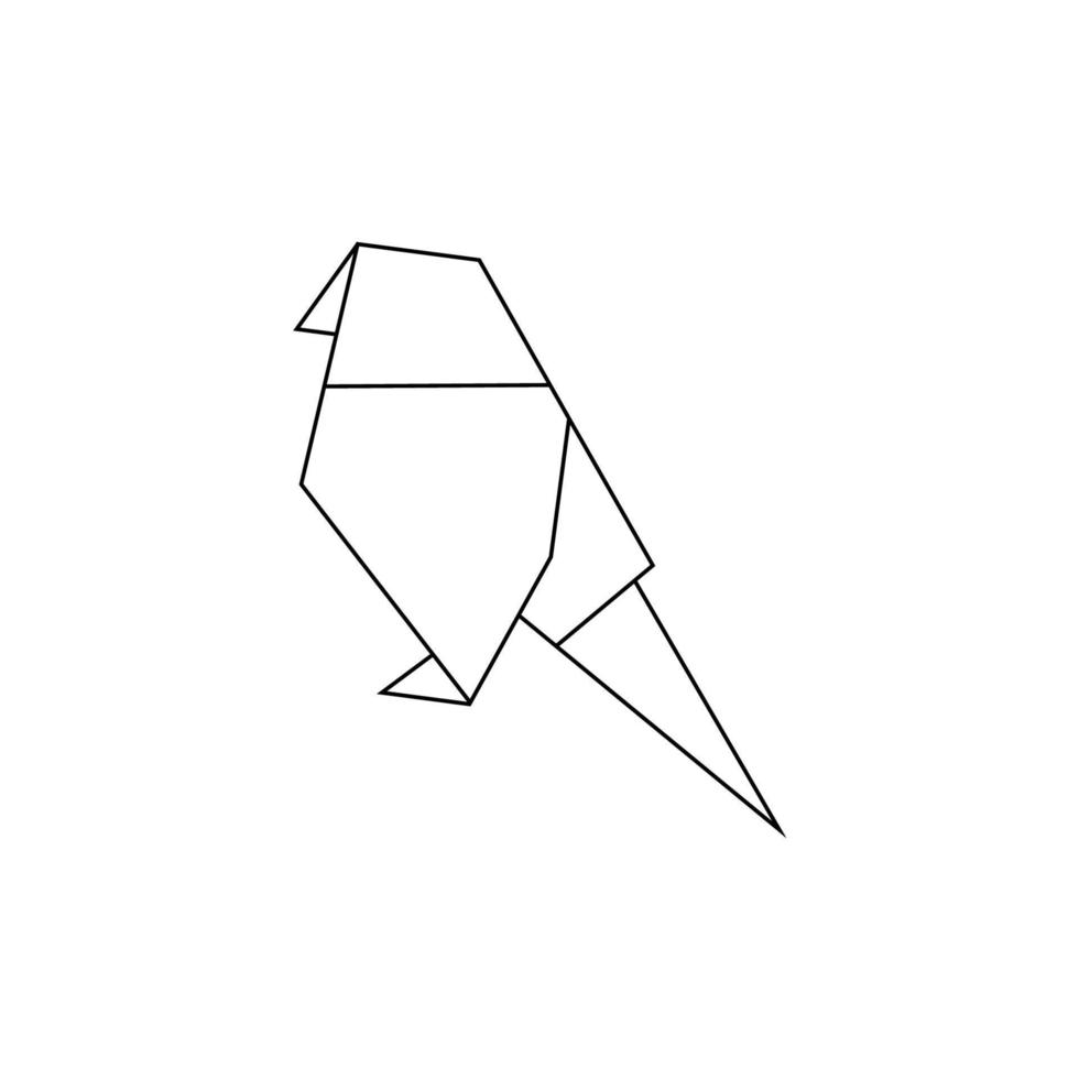 Vector hand drawn origami figure in the shape of a bird. Doodle line art drawing on a white background.