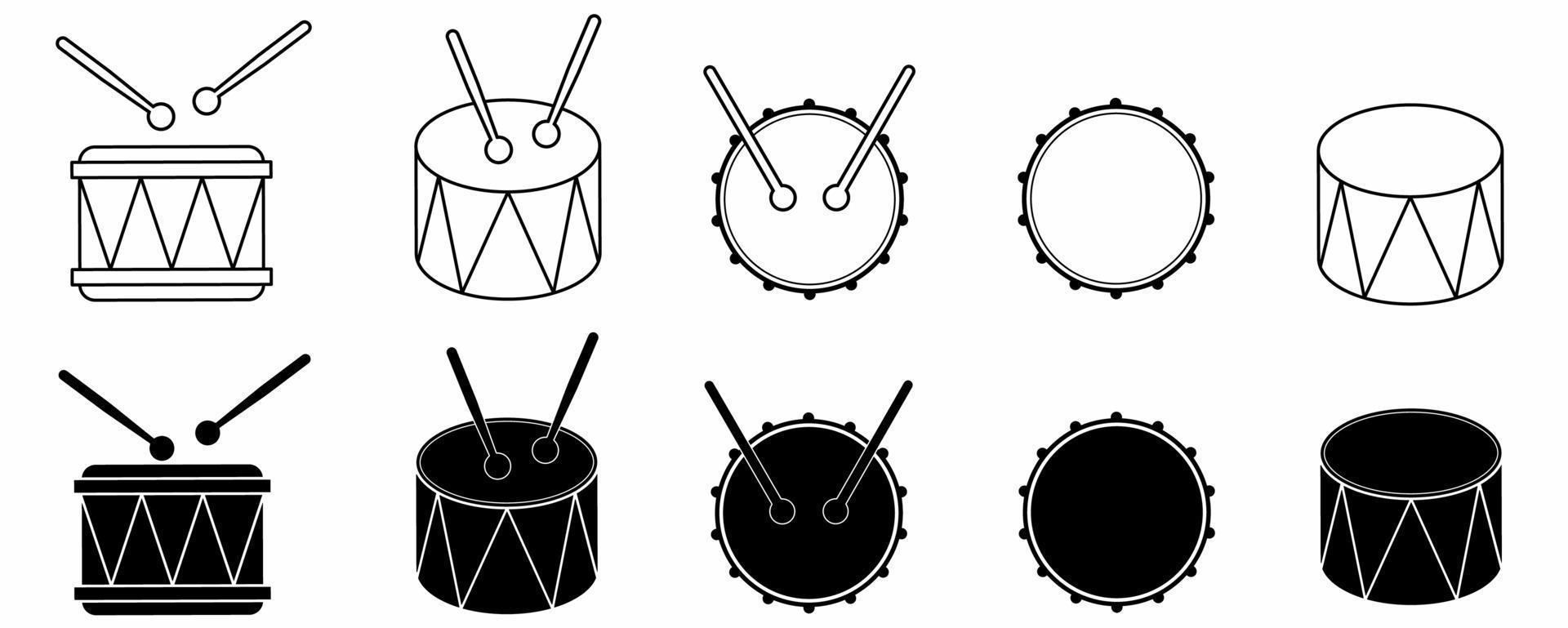 side view and top view drum icon set isolated on white background.outline silhouette drum icon vector illustration