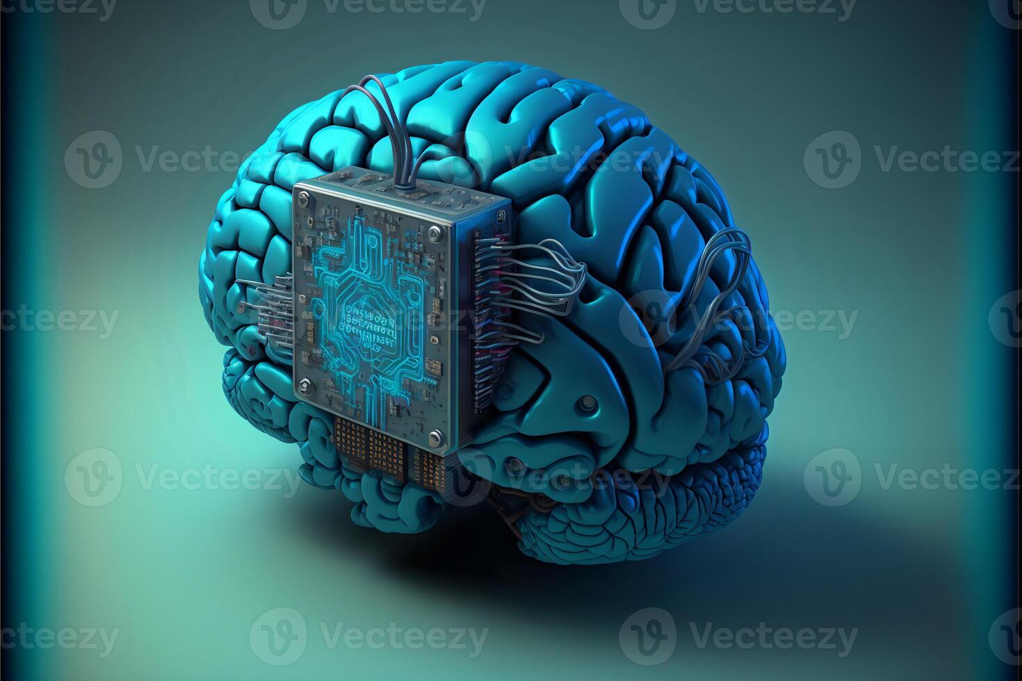 Human brain with neural interface.Artificial intelligence concept. photo