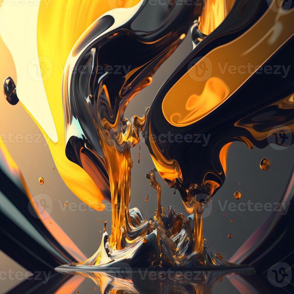 Abstract liquid black-yellow background.Liquid and oil abstraction.. photo
