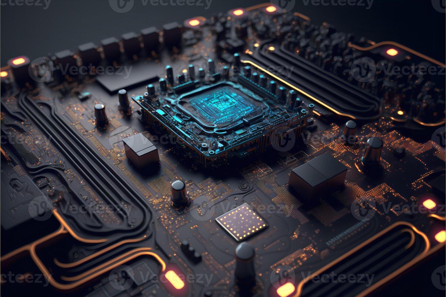 Computer motherboard with processor socket. Computer hardware. . photo