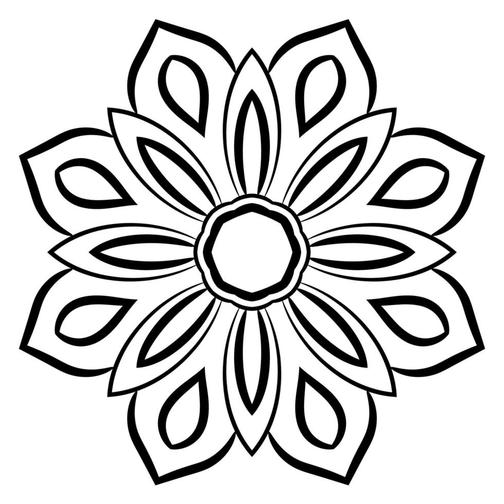 mandala de flores de contorno negro. Doodle elemento decorativo redondo para colorear libro aislado sobre fondo blanco. círculo geométrico floral. vector