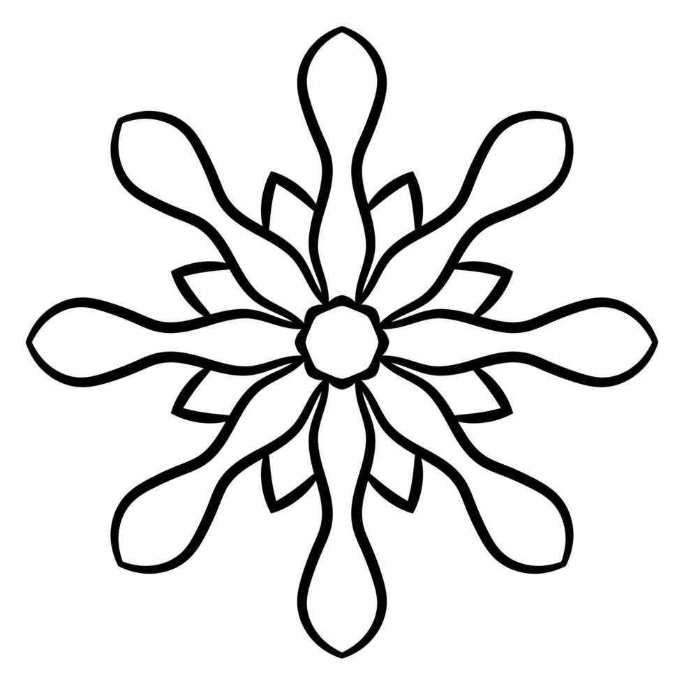 Black outline flower mandala. Doodle round decorative element for coloring book isolated on white background. Floral geometric circle. vector