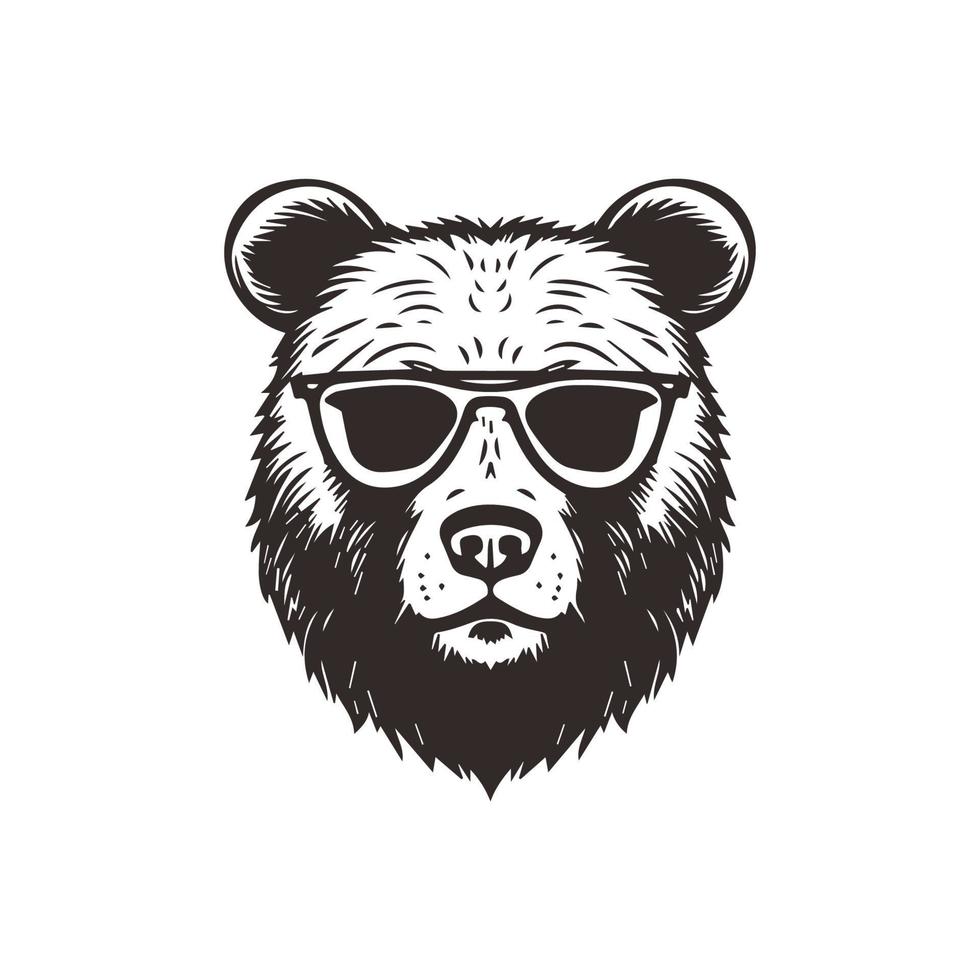 Bear mascot logo wearing glasses. Graphic Design Template vector