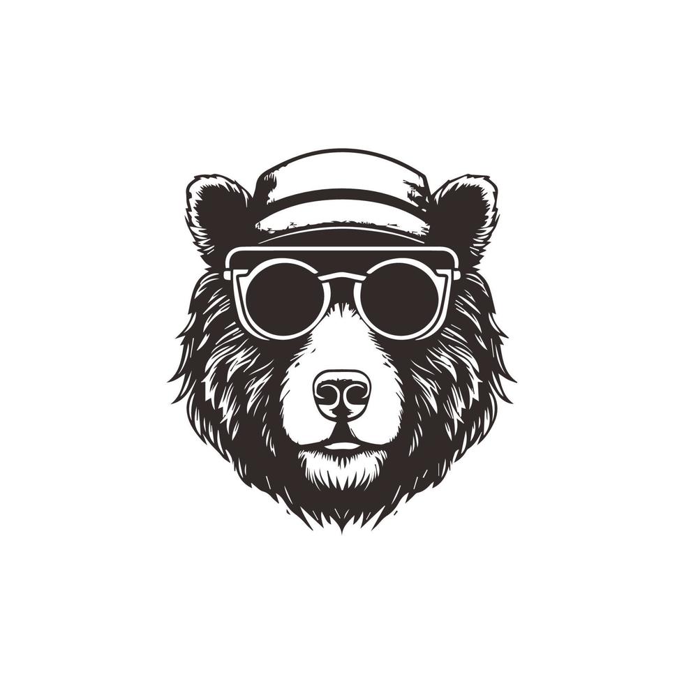 Bear mascot logo wearing glasses. Graphic Design Template vector