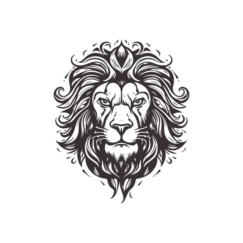 Abstract Lion Head Logo Design with Line Art Graphic Style. vector