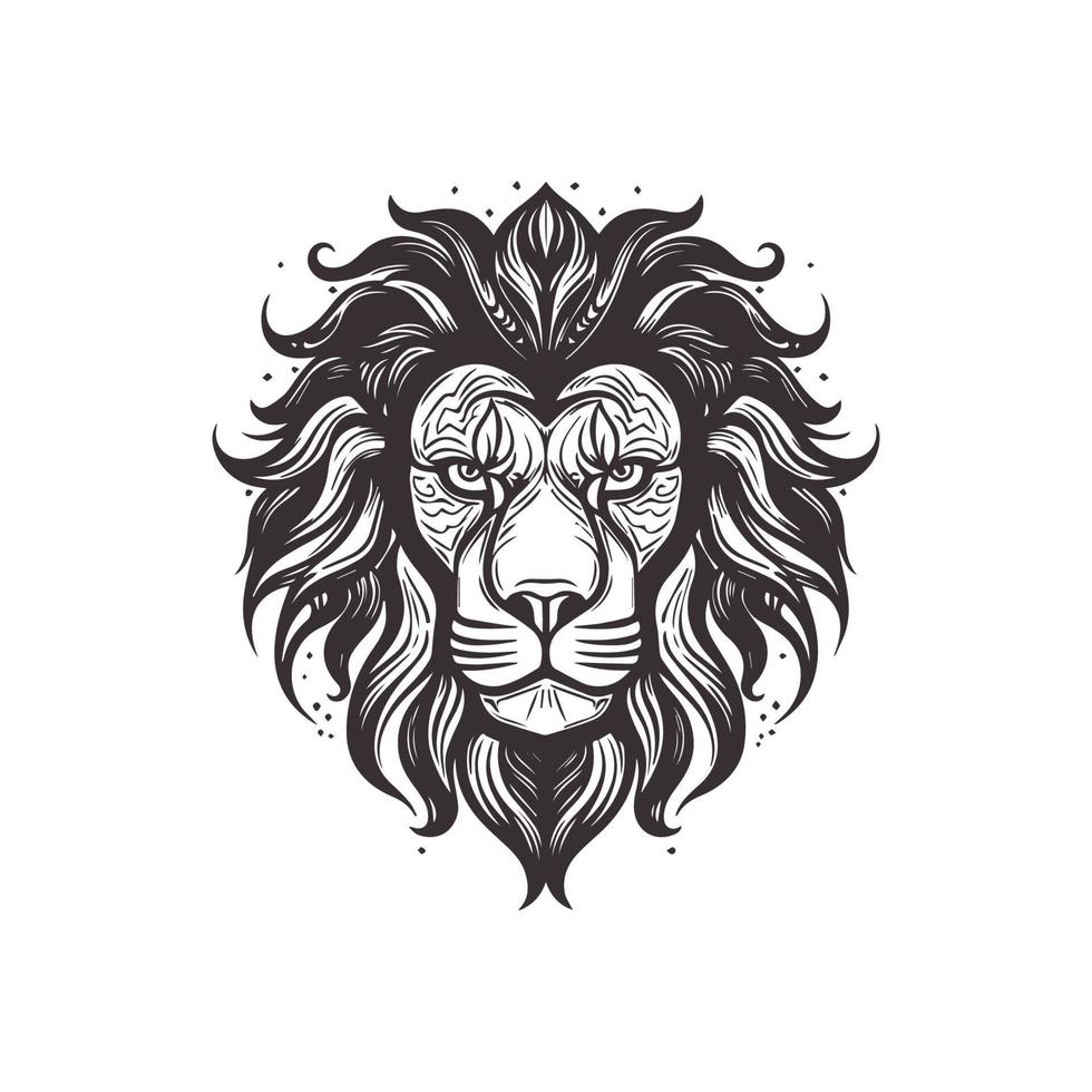 Abstract Lion Head Logo Design with Line Art Graphic Style. vector