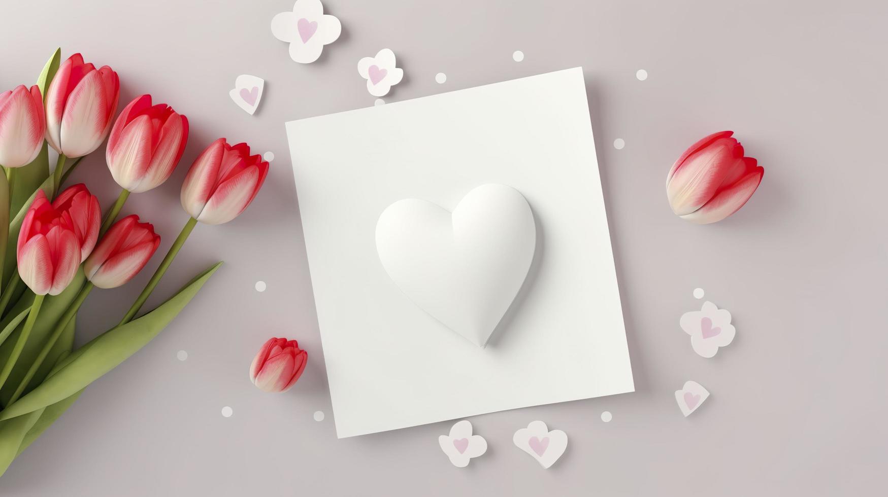 Lovely heart card with tulip bouquet, generat ai photo