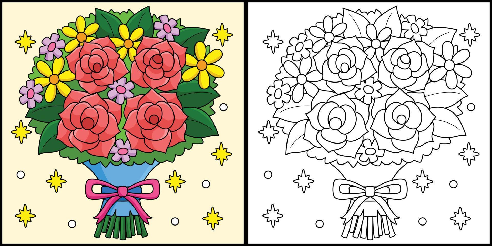 Wedding Flower Bouquet Coloring Page Illustration vector