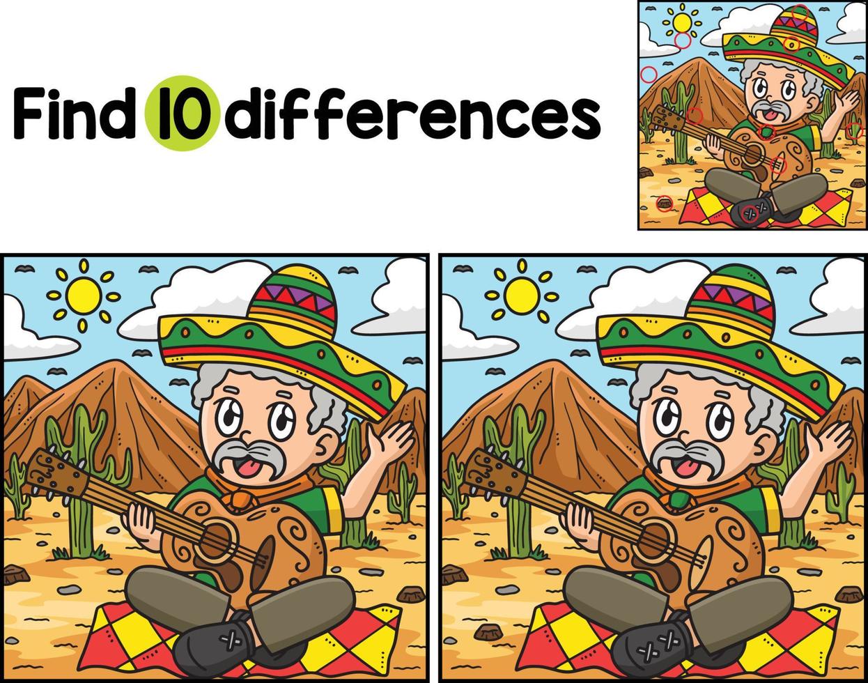 Cinco de Mayo Man with Guitar Find The Differences vector