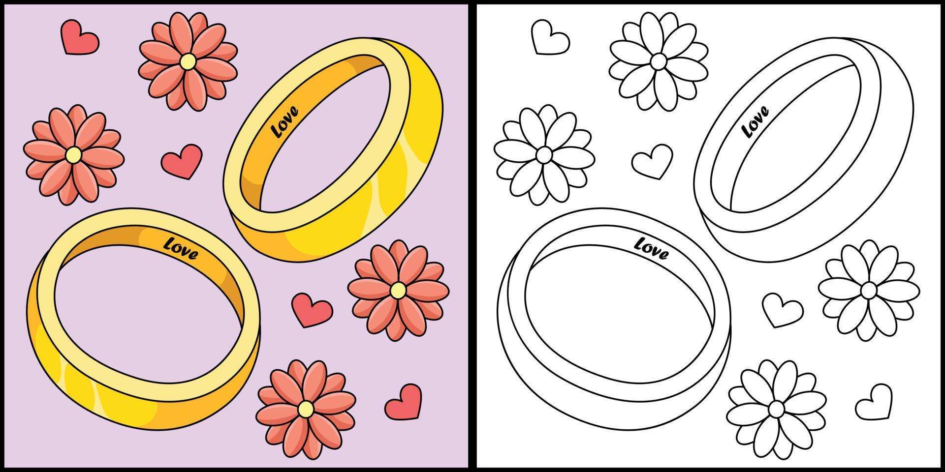 Boda anillos colorante página de colores ilustración vector