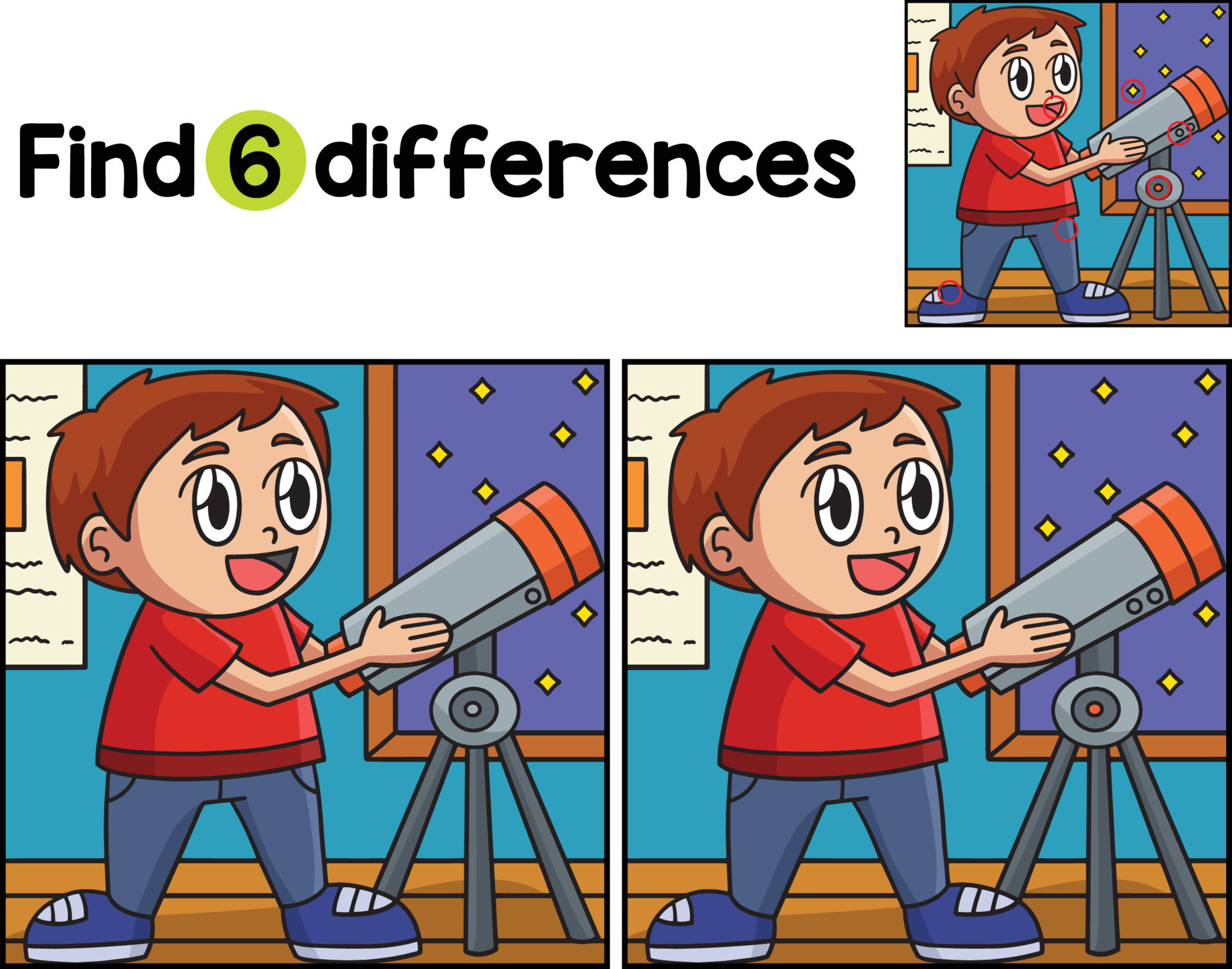 Boy using telescope find the differences 22715329 vector art at vecteezy