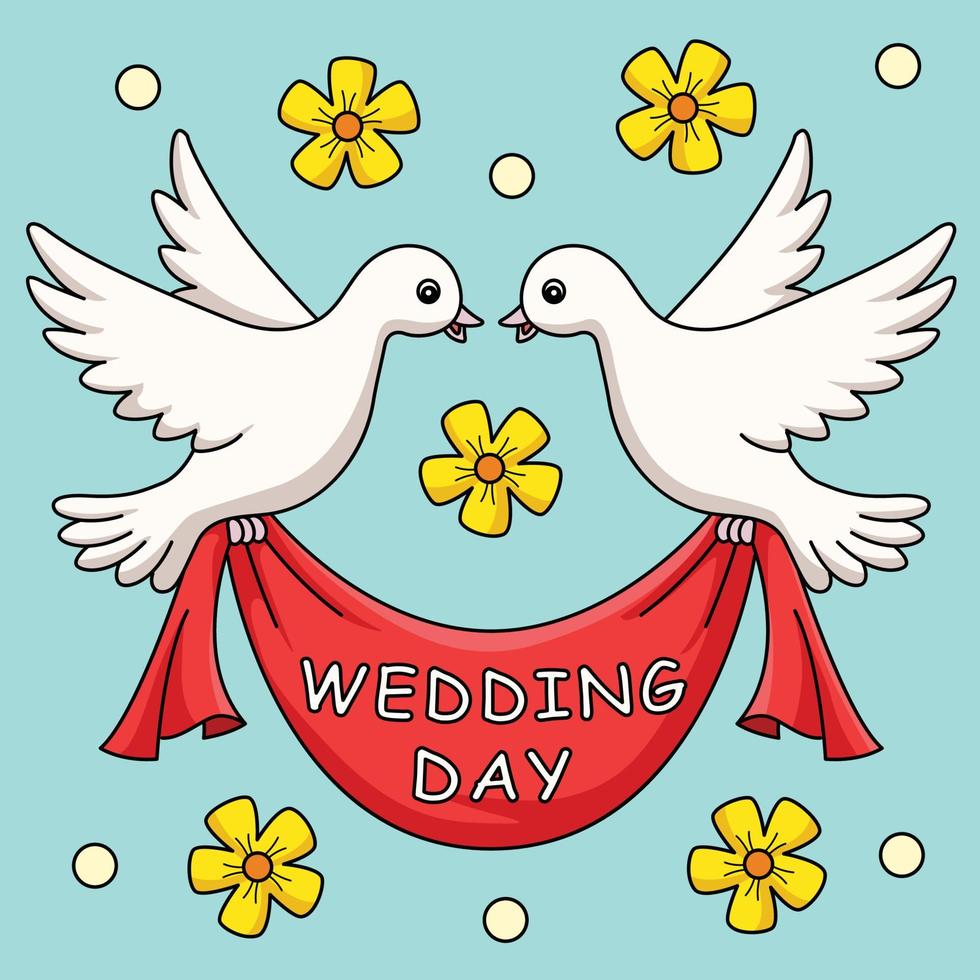 Wedding Day Dove Colored Cartoon Illustration vector