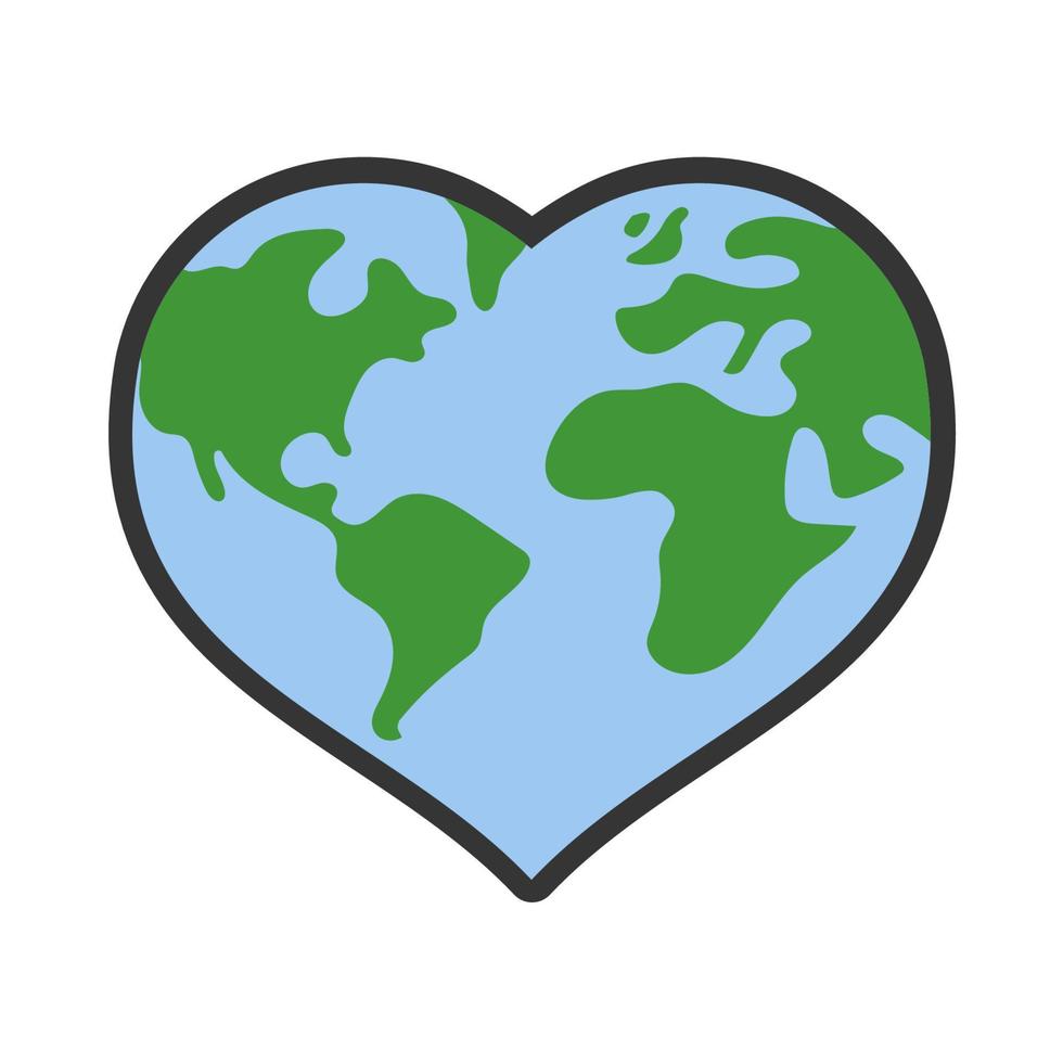 corazón conformado planeta tierra icono. salvar el mundo. eco simpático ambiental mensaje. amor mundo mapa. vector