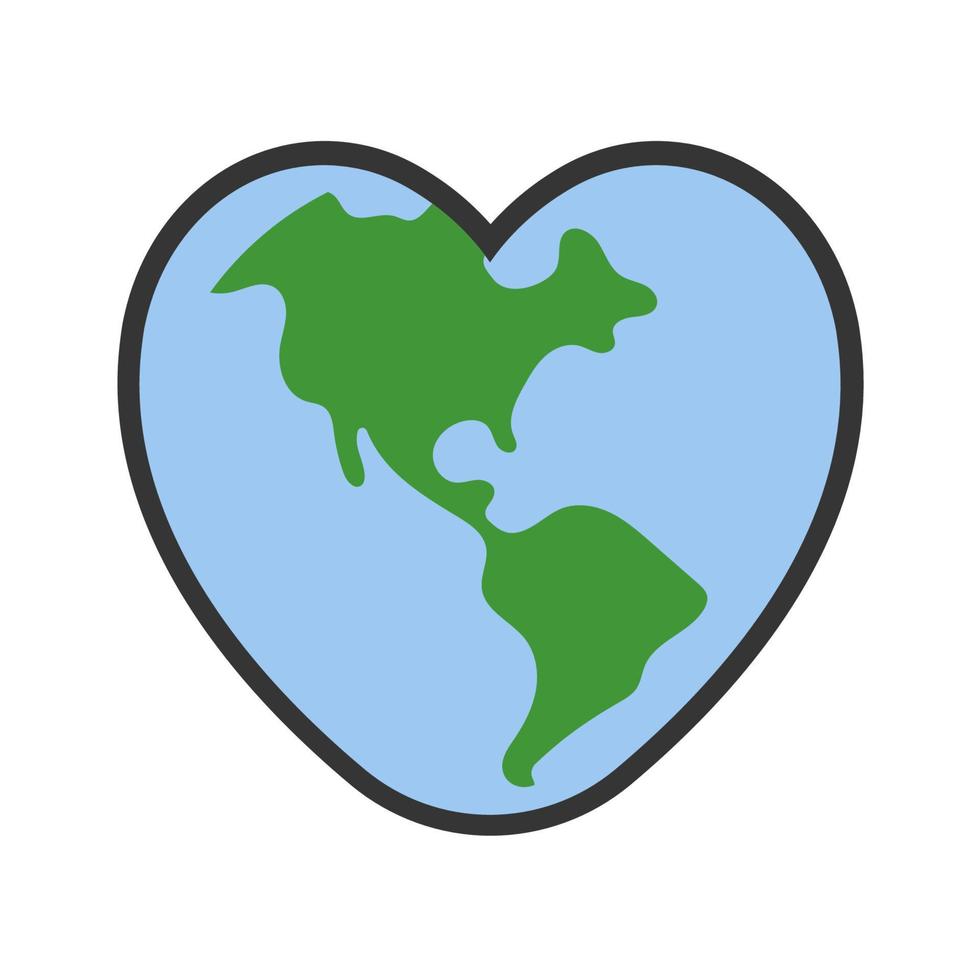 corazón conformado planeta tierra icono. salvar el mundo. eco simpático ambiental mensaje. amor. mapa centrado en America. vector