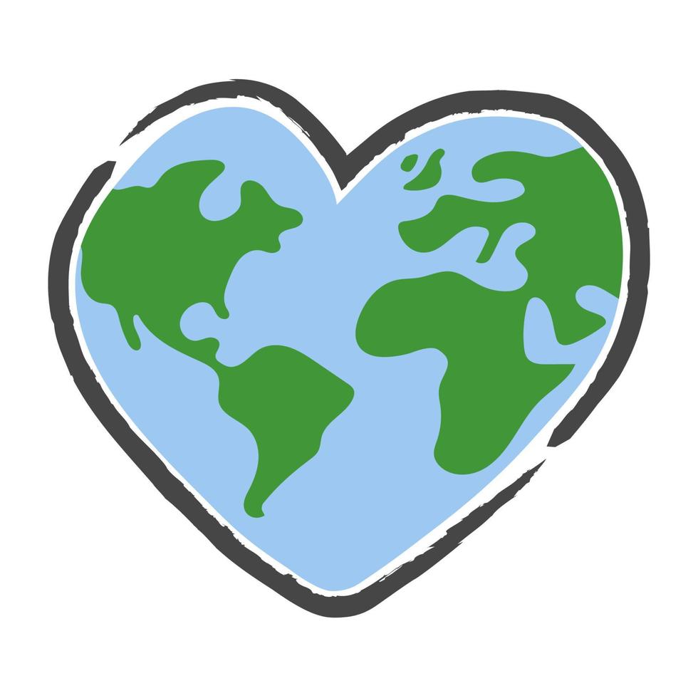 corazón conformado planeta tierra icono. salvar el mundo. eco simpático ambiental mensaje. amor mundo mapa. vector