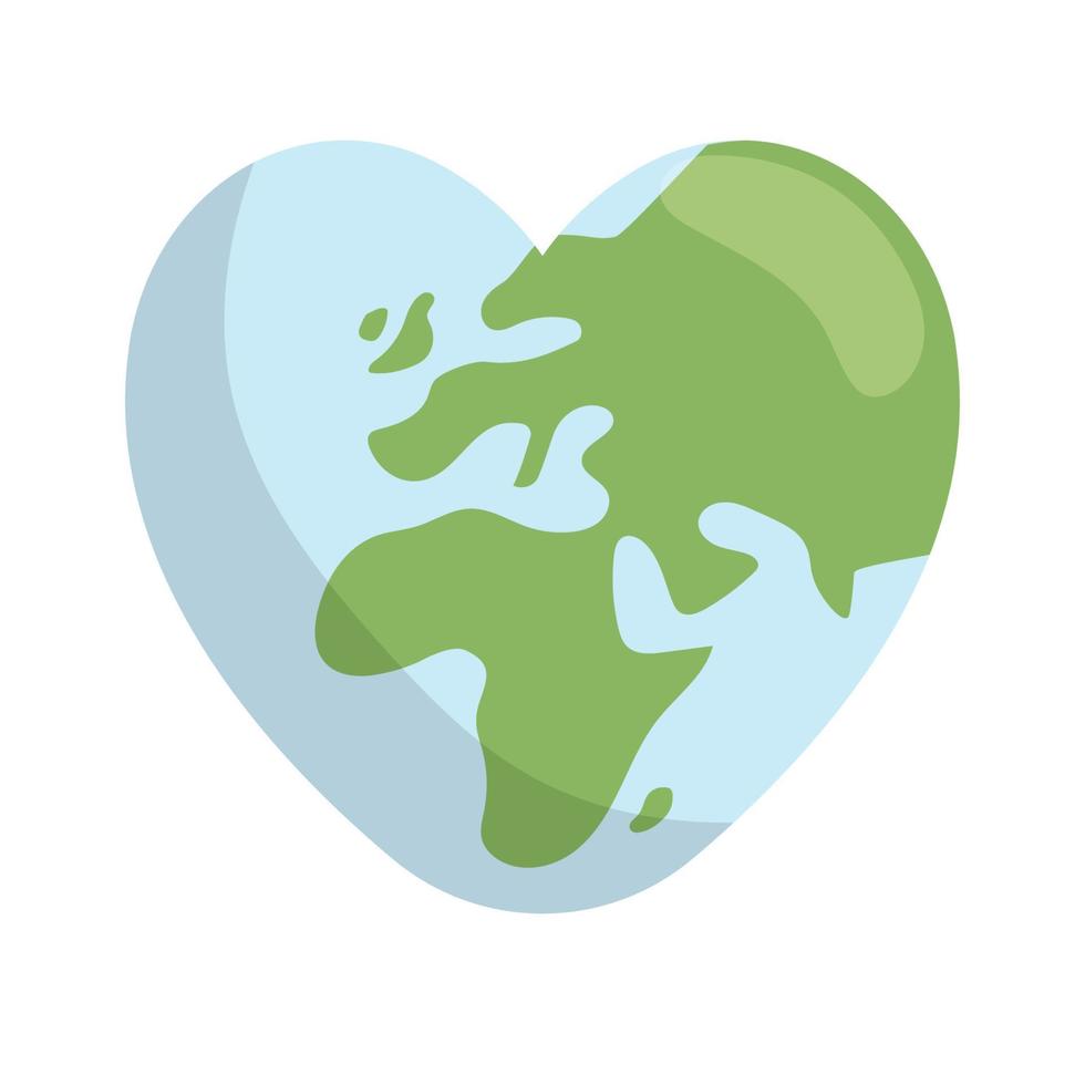 corazón conformado planeta tierra icono. salvar el mundo. eco simpático ambiental mensaje. amor. mapa centrado en África y Europa. vector