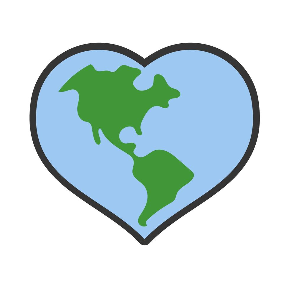 corazón conformado planeta tierra icono. salvar el mundo. eco simpático ambiental mensaje. amor. mapa centrado en America. vector