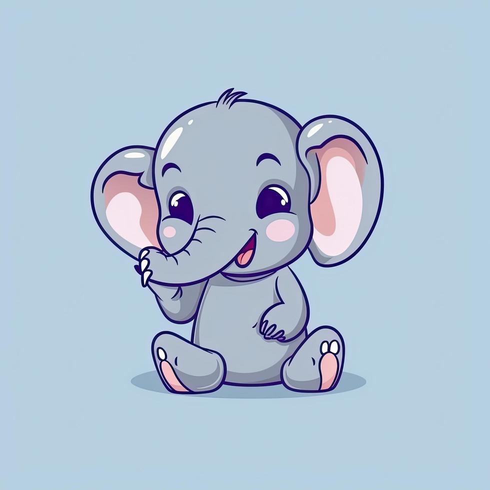 Cute elephant sitting and waving hand cartoon vector icon illustration, generat ai photo