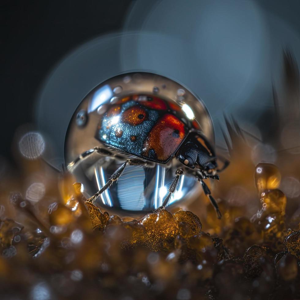 a sphere made of tiny glassine macro ladybugs, macro photography, generat ai photo