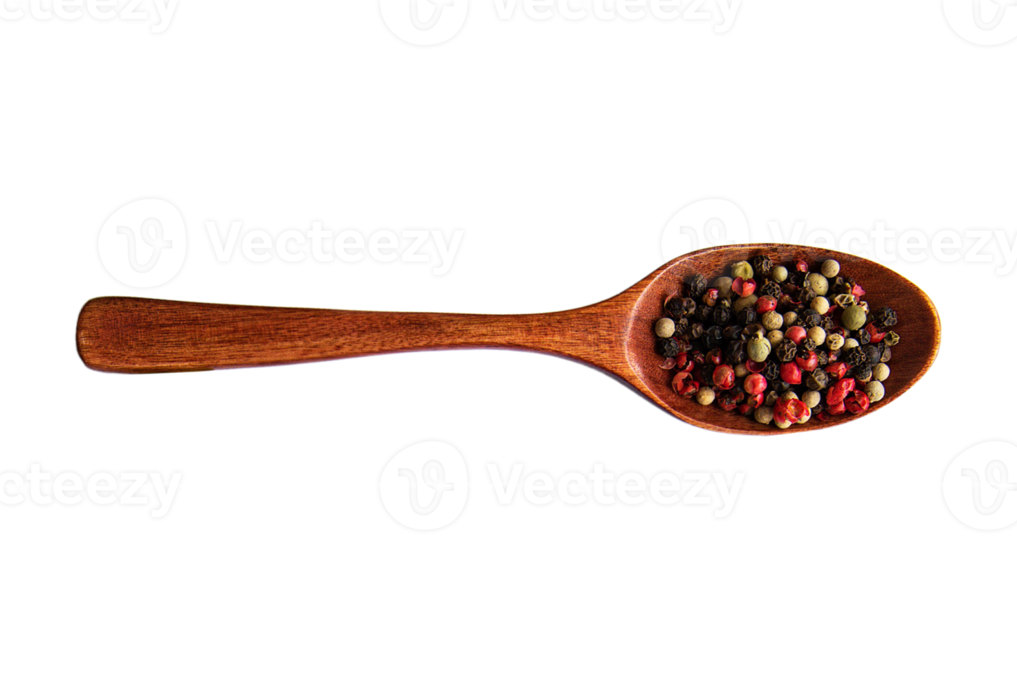 Wooden spoon with pepper isolated on a transparent background png