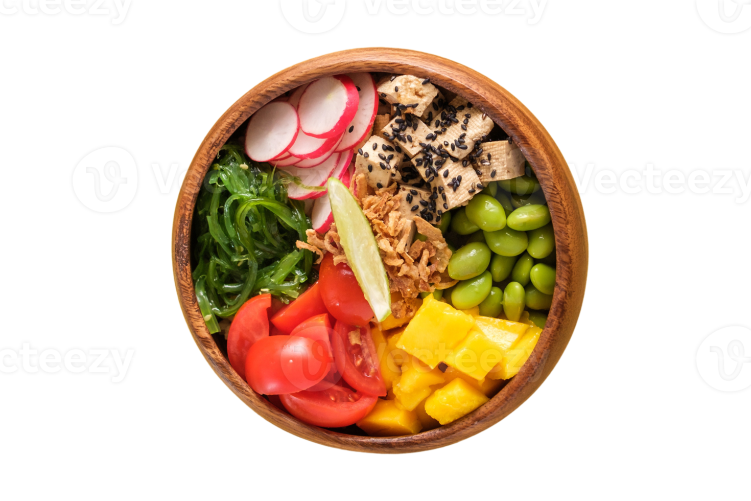 Brown bowl with mix vegetables isolated on a transparent background png