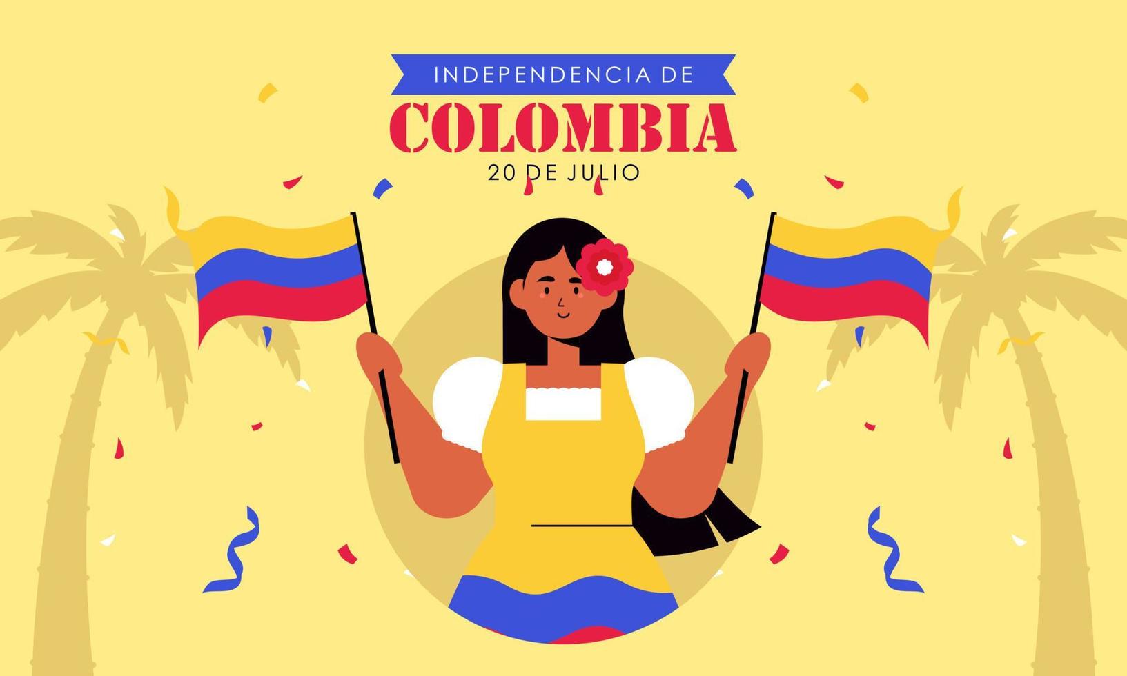 Flat 20 de julio illustration, festivities in Colombia vector