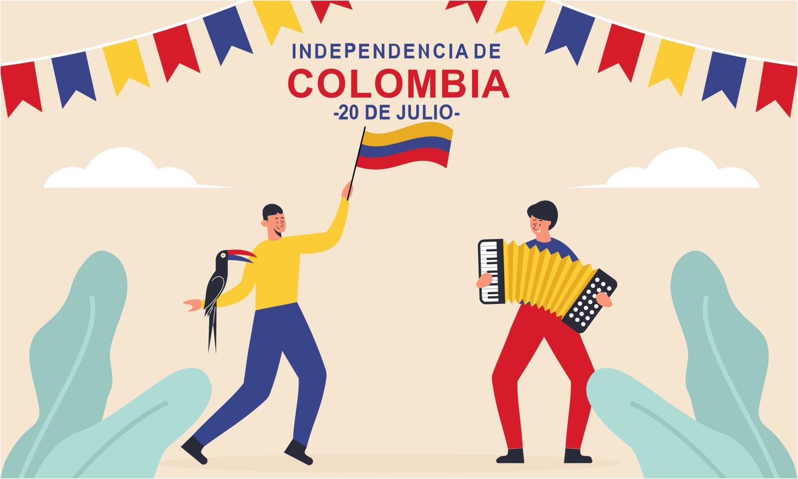 Flat 20 de julio illustration, festivities in Colombia vector