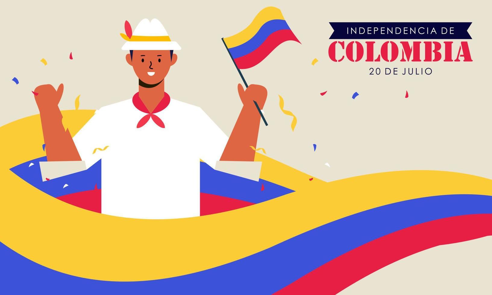 Flat 20 de julio illustration, festivities in Colombia vector