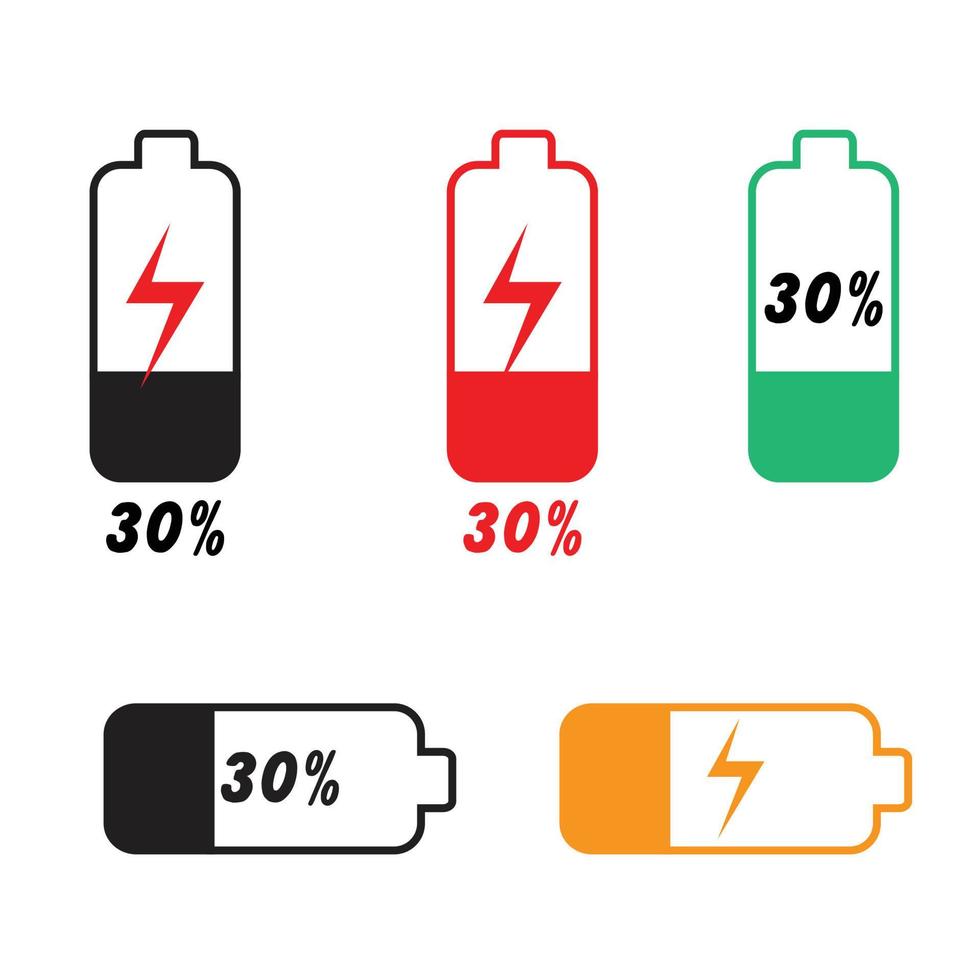 conjunto de móvil teléfono batería cargando plano vector ilustración, 30 por ciento cargando bar vector ilustración.