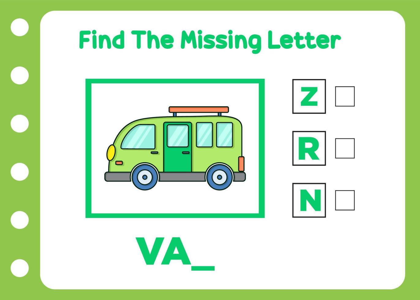 find the missing letter for van kids puzzle vector