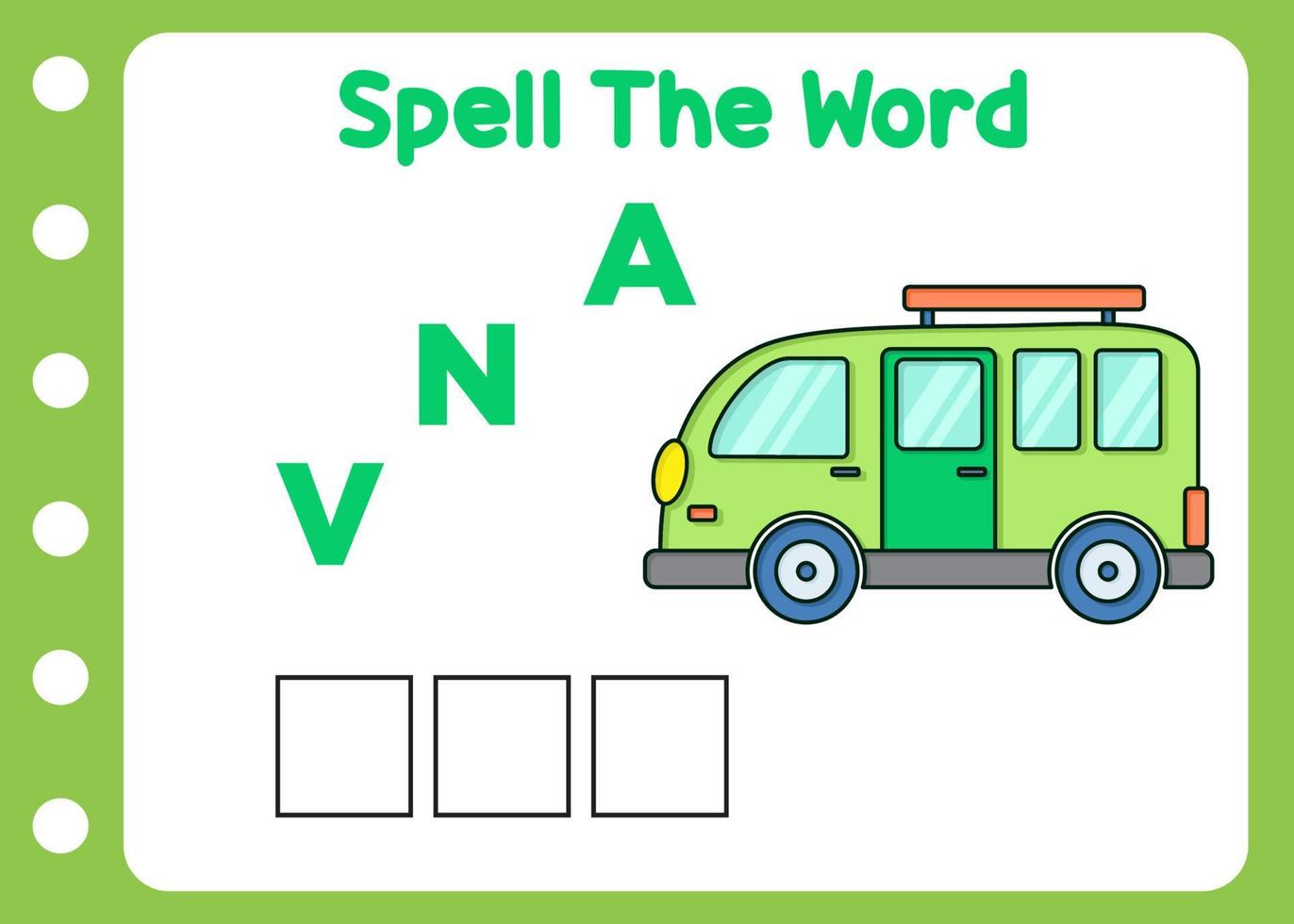 spell the word for van cartoon vector