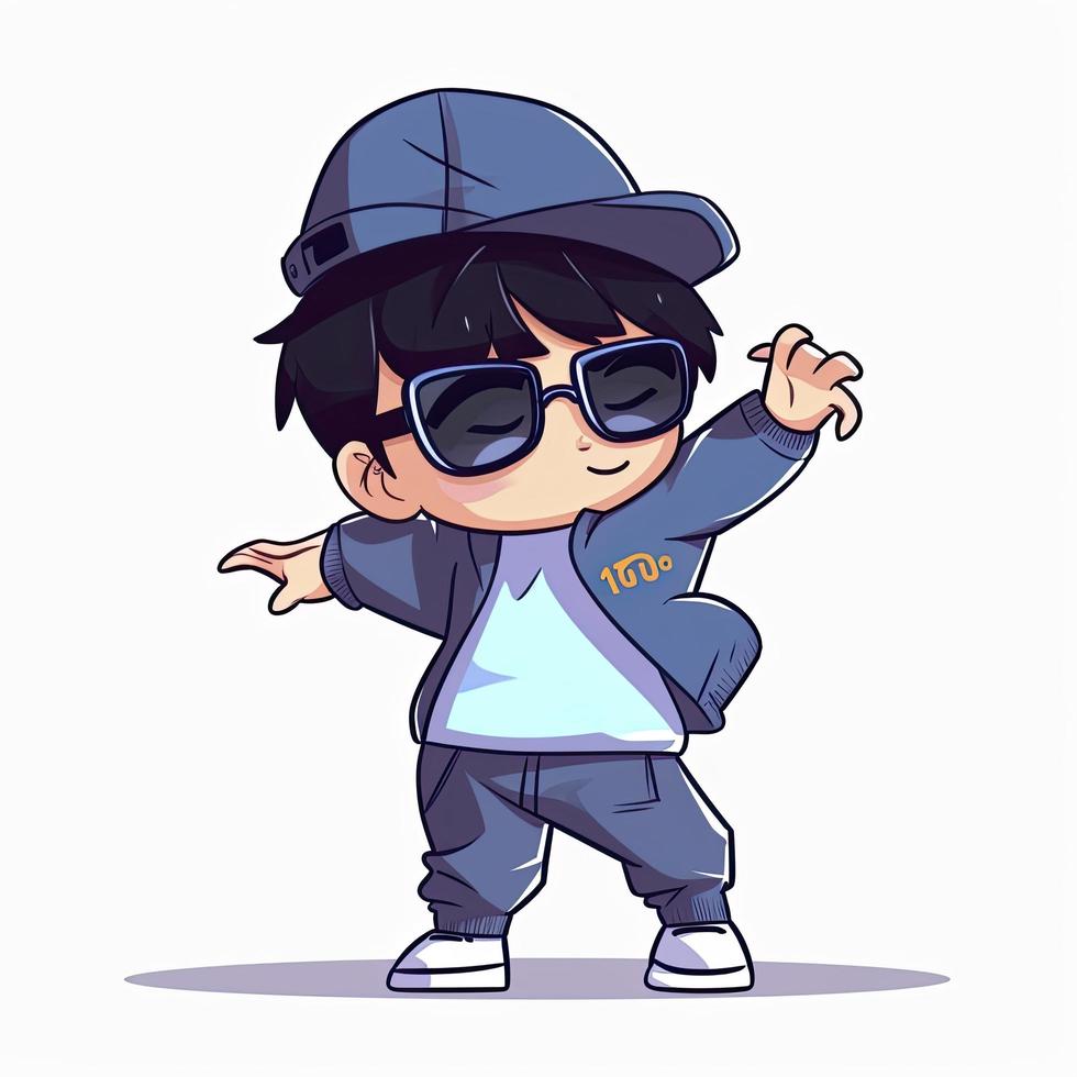 Cute cool boy dabbing pose cartoon icon illustration. people fashion icon concept isolated, generat ai photo