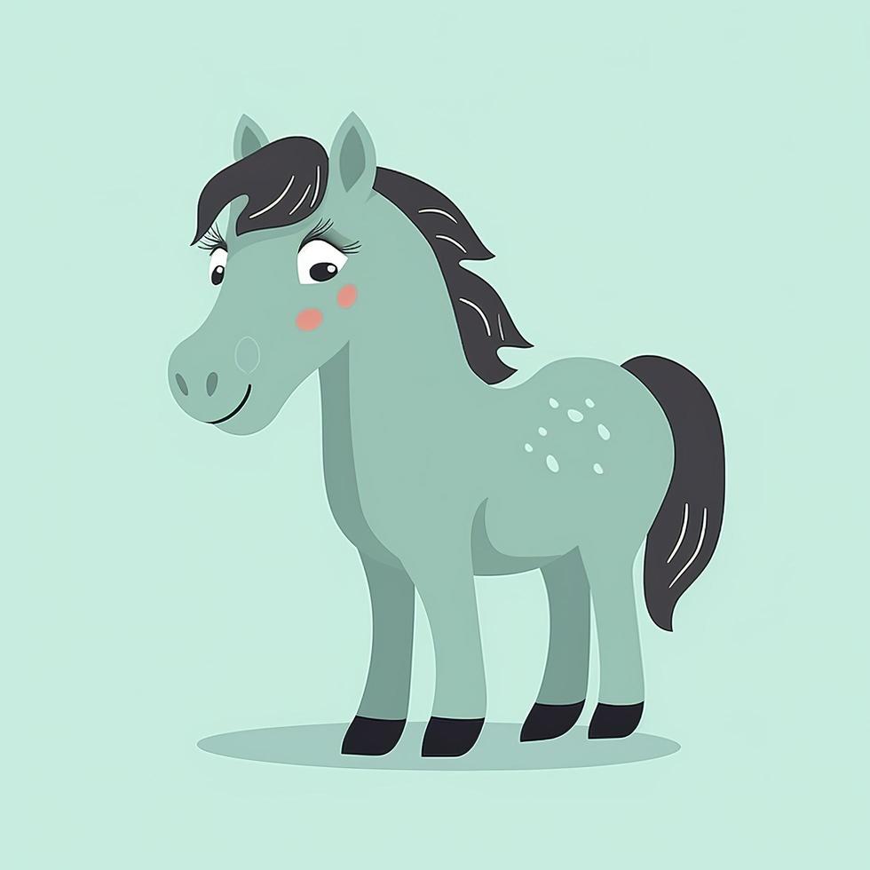 drawn illustration of adorable horse, clip art, digital art, HD, white background photo