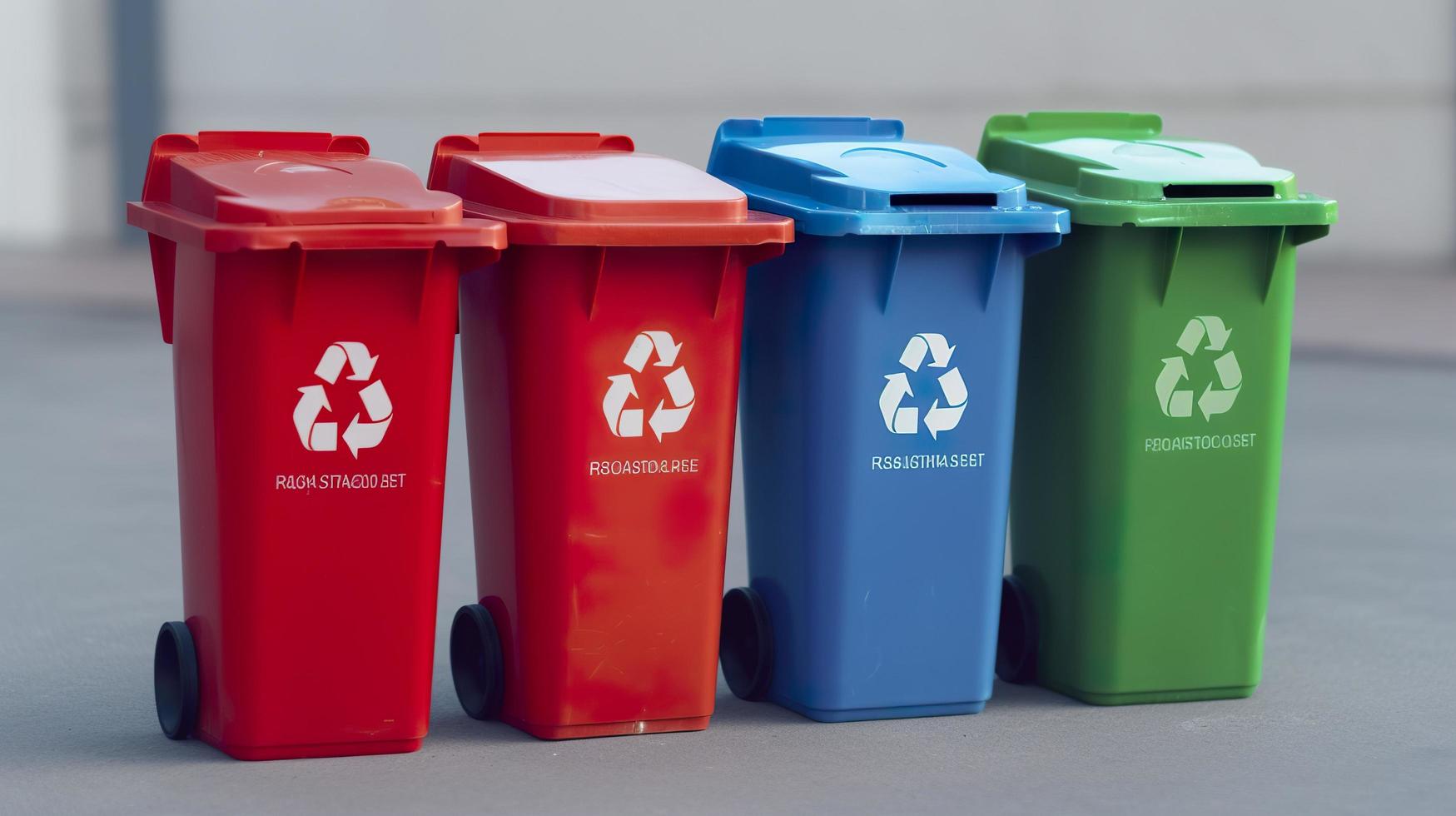 Free photo three miniature recycle bins, generat ai