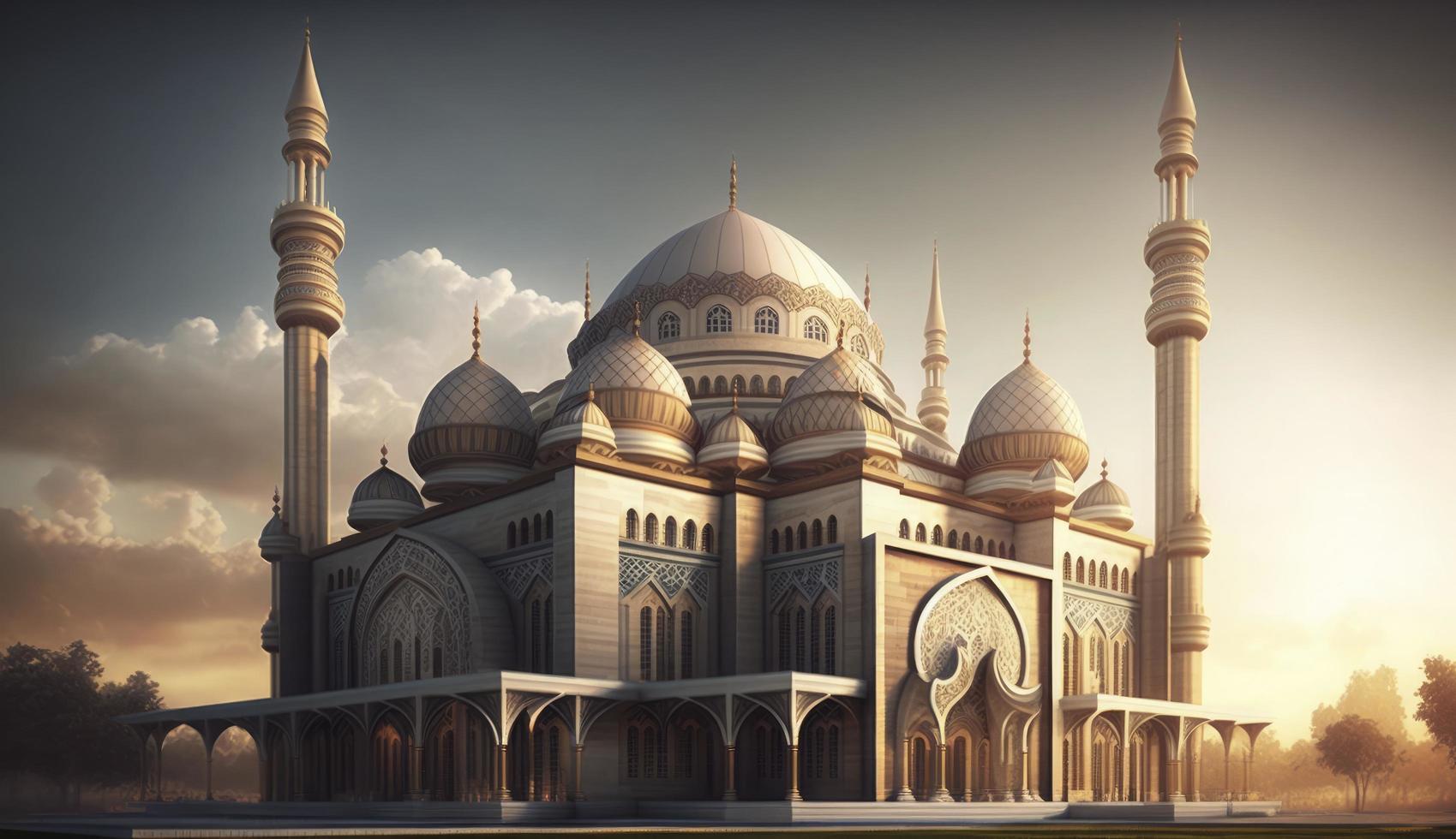 illustration of amazing architecture design of muslim mosque ramadan kareem, islamic architecture background ramadan kareem, Islamic Mosque, Ramdan, ramzan, eid, culture, arab, Generate Ai photo