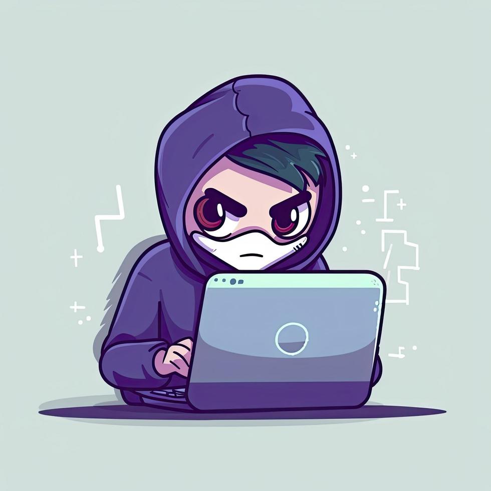 Hacker operating a laptop cartoon icon illustration. technology icon concept isolated . flat cartoon style, generat ai photo
