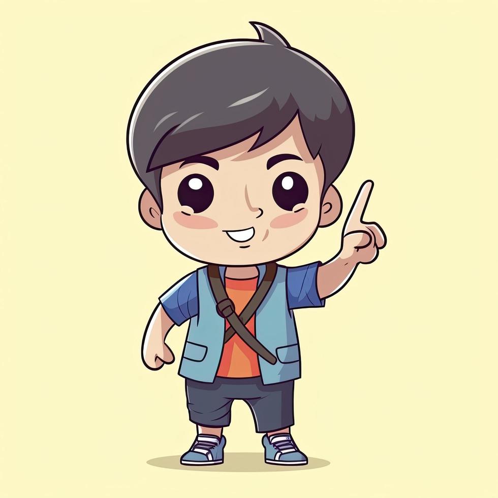 Cute boy with peace sign cartoon icon illustration. people fashion icon concept isolated. flat cartoon style, generat ai photo