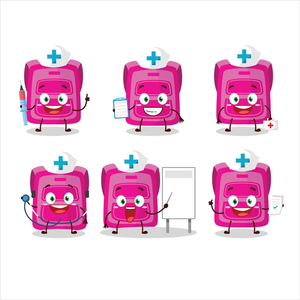 médico profesión emoticon con rosado colegio bolso dibujos animados personaje vector