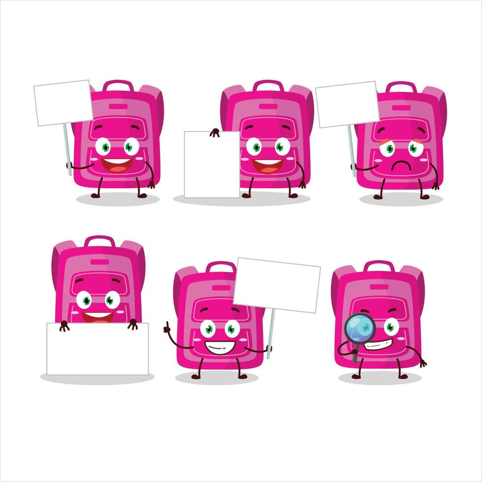 Pink school bag cartoon character bring information board vector