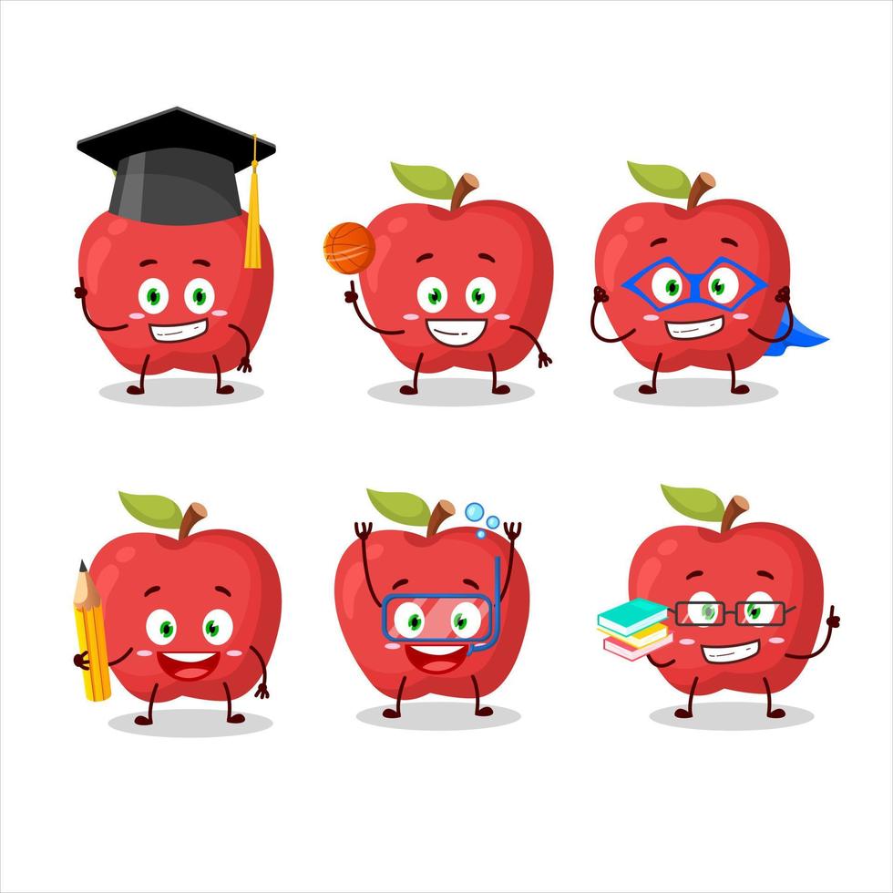 School student of apple cartoon character with various expressions vector